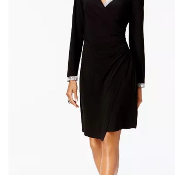 MSK Black Long Sleeve Dress with Silver Trim - Picture 1 of 6